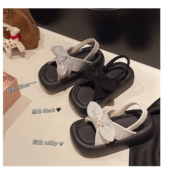 Slingback Rhinestone Bow Platform Sandals