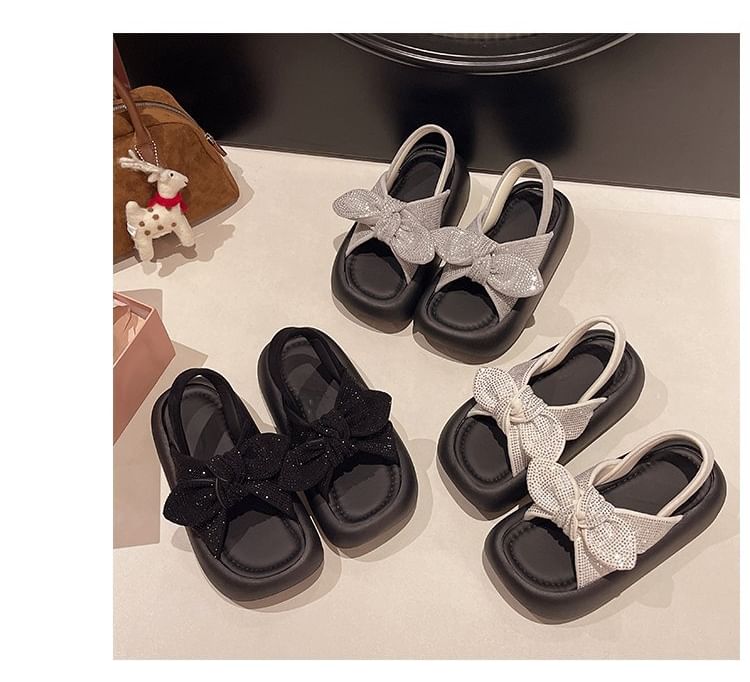 Slingback Rhinestone Bow Platform Sandals