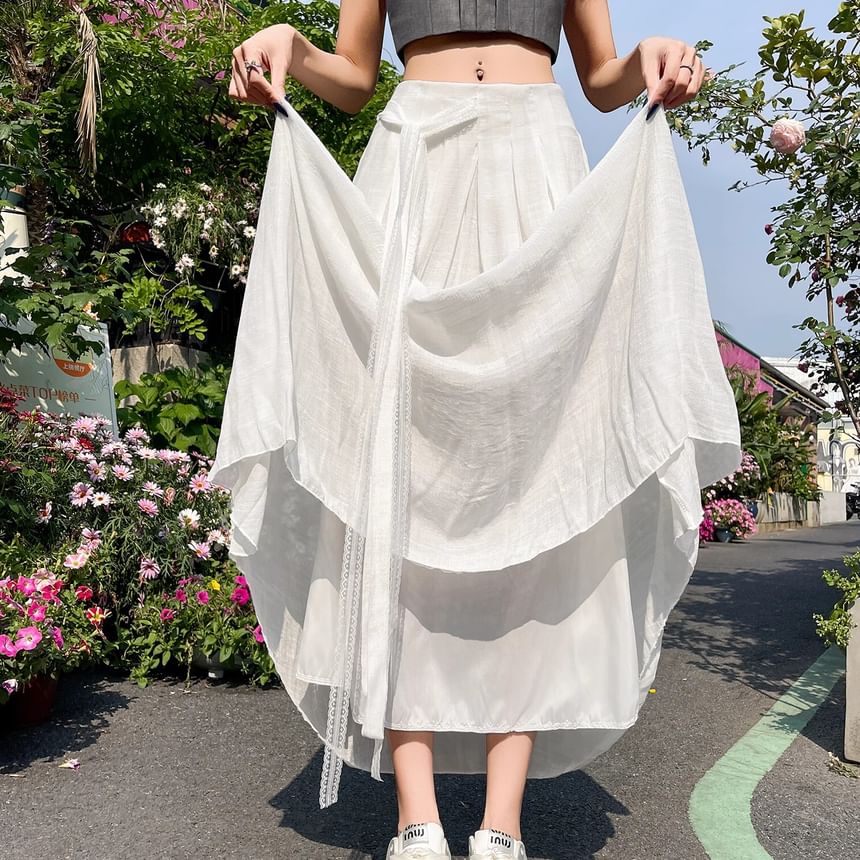 Mid-Rise Knotted Solid A-Line Midi Skirt