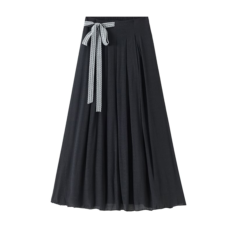 Mid-Rise Knotted Solid A-Line Midi Skirt