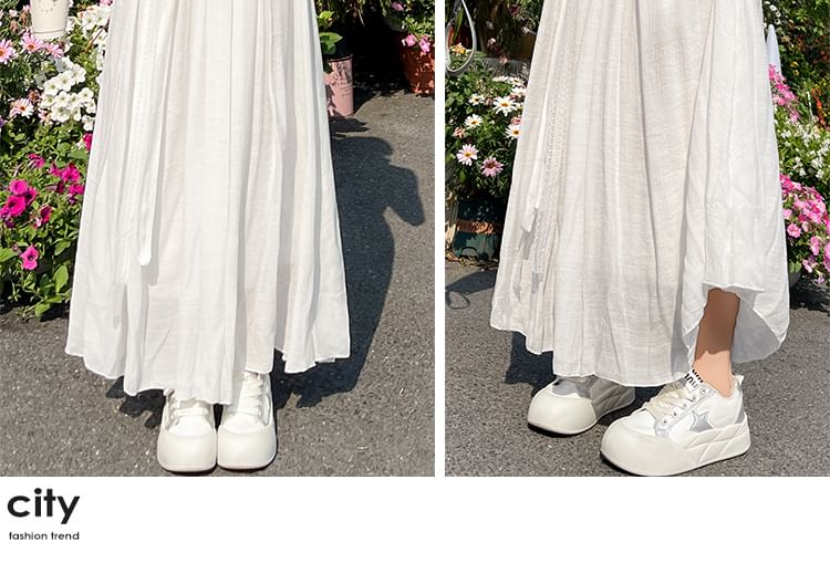 Mid-Rise Knotted Solid A-Line Midi Skirt