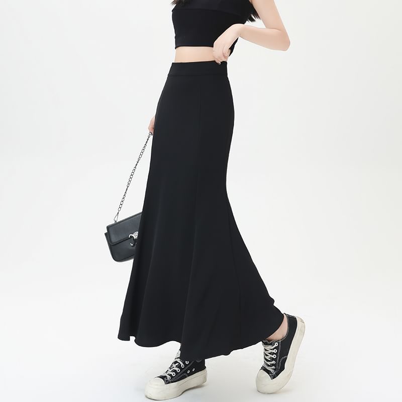 High-Rise Slit Midi Fishtail Skirt