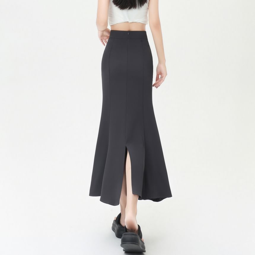 High-Rise Slit Midi Fishtail Skirt