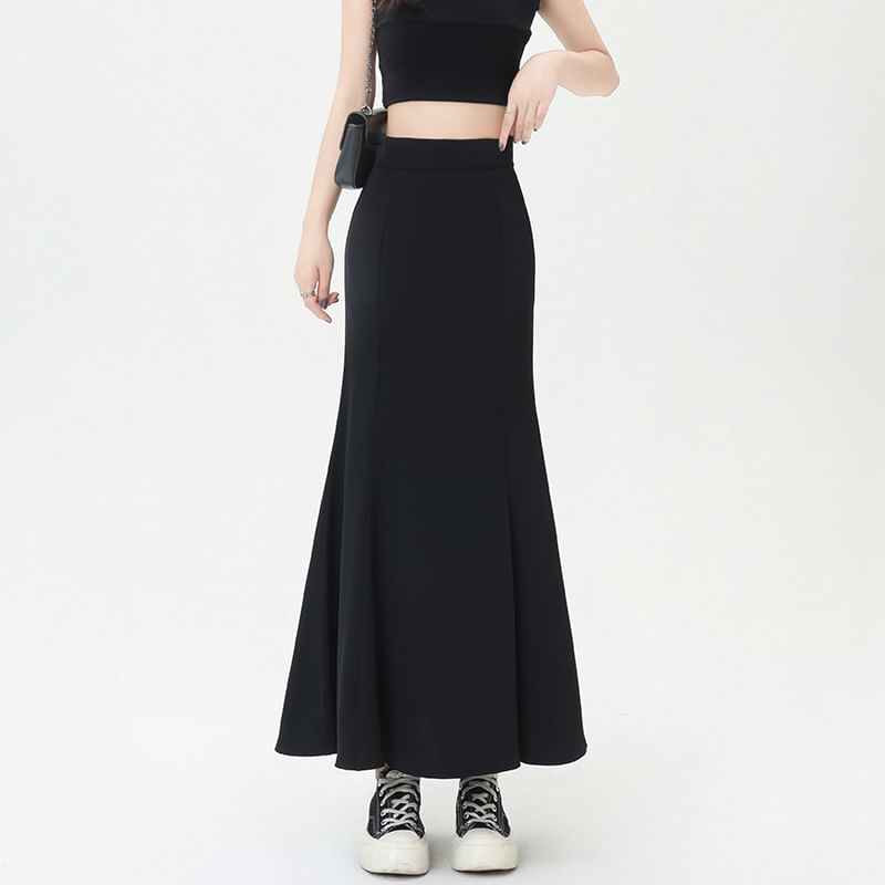 High-Rise Slit Midi Fishtail Skirt