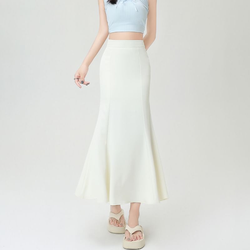 High-Rise Slit Midi Fishtail Skirt