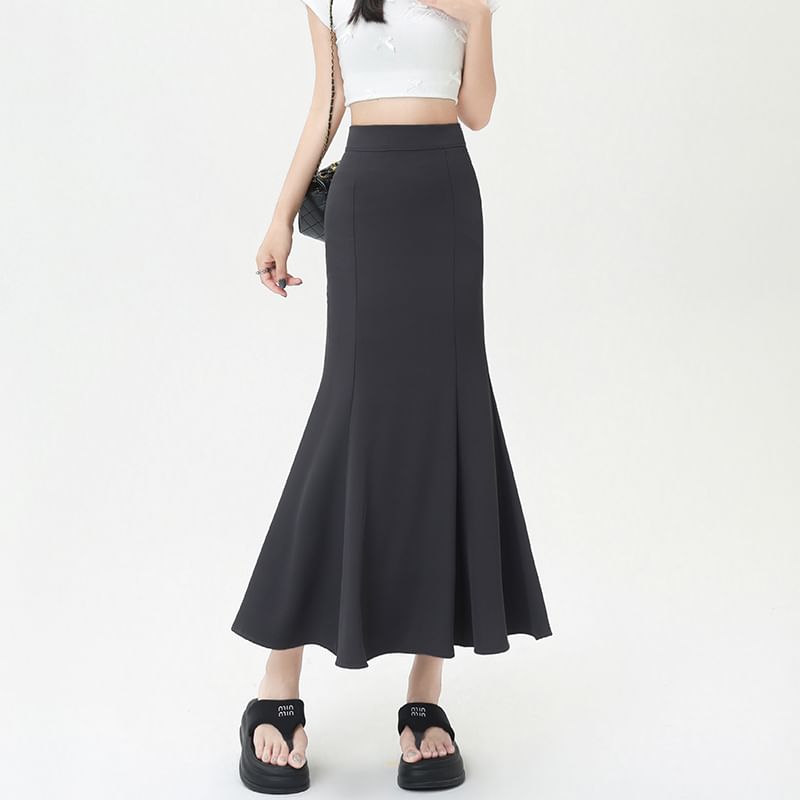 High-Rise Slit Midi Fishtail Skirt
