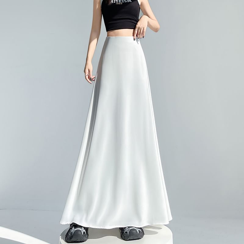 High-Waist Solid Maxi Flared Skirt