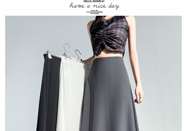 High-Waist Solid Maxi Flared Skirt