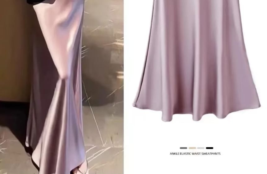 High-Rise Solid Mermaid Hem Midi Skirt