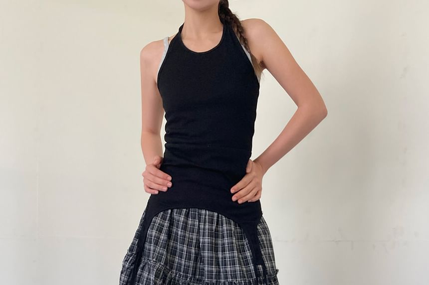 High-Rise Plaid Flared Skirt