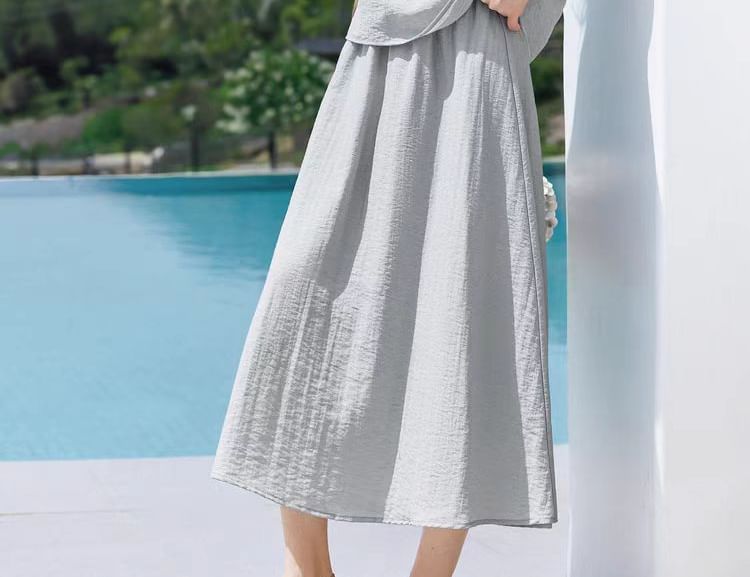 Set: Solid Tank Top with High-Waist Maxi Flared Skirt