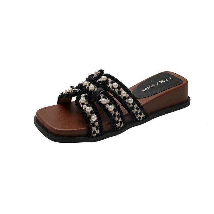 Platform Faux Pearl Slide Sandals