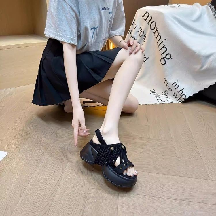 Platform Wedge Sandals Tasseled Slingback Sandals