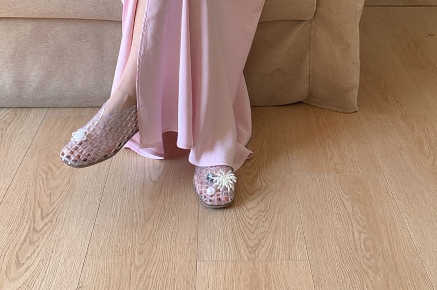 Tie Shoulder Plain Satin Maxi A-Line Dress