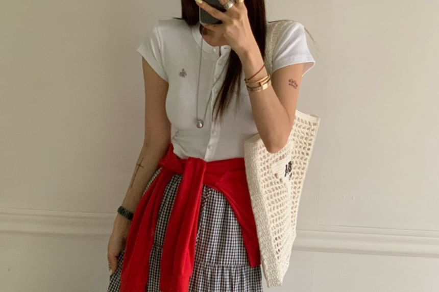 Elastic-Waist Tiered Slit Frill Maxi Flared Skirt