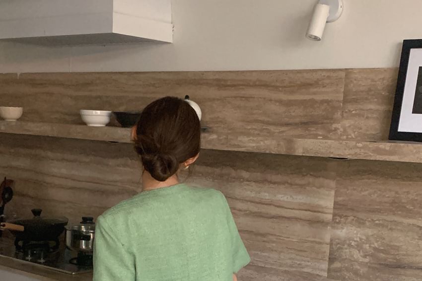 Short Sleeve Round Neck Plain Tweed Slit Button Jacket