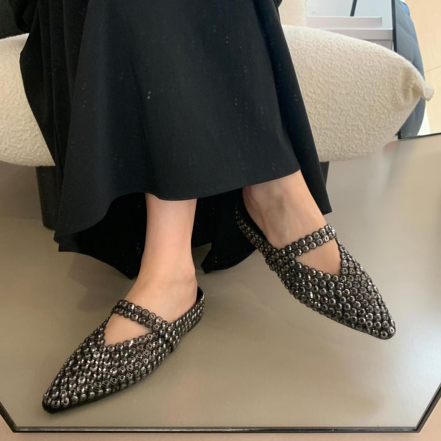 Pointy Rhinestone Mules