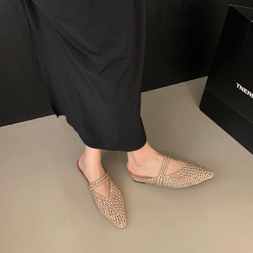 Pointy Rhinestone Mules