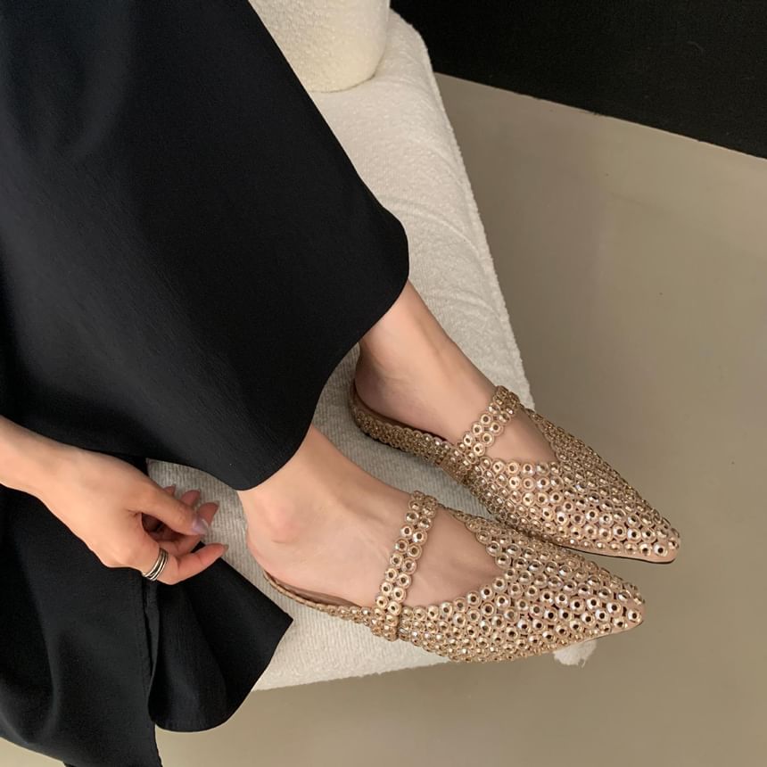 Pointy Rhinestone Mules