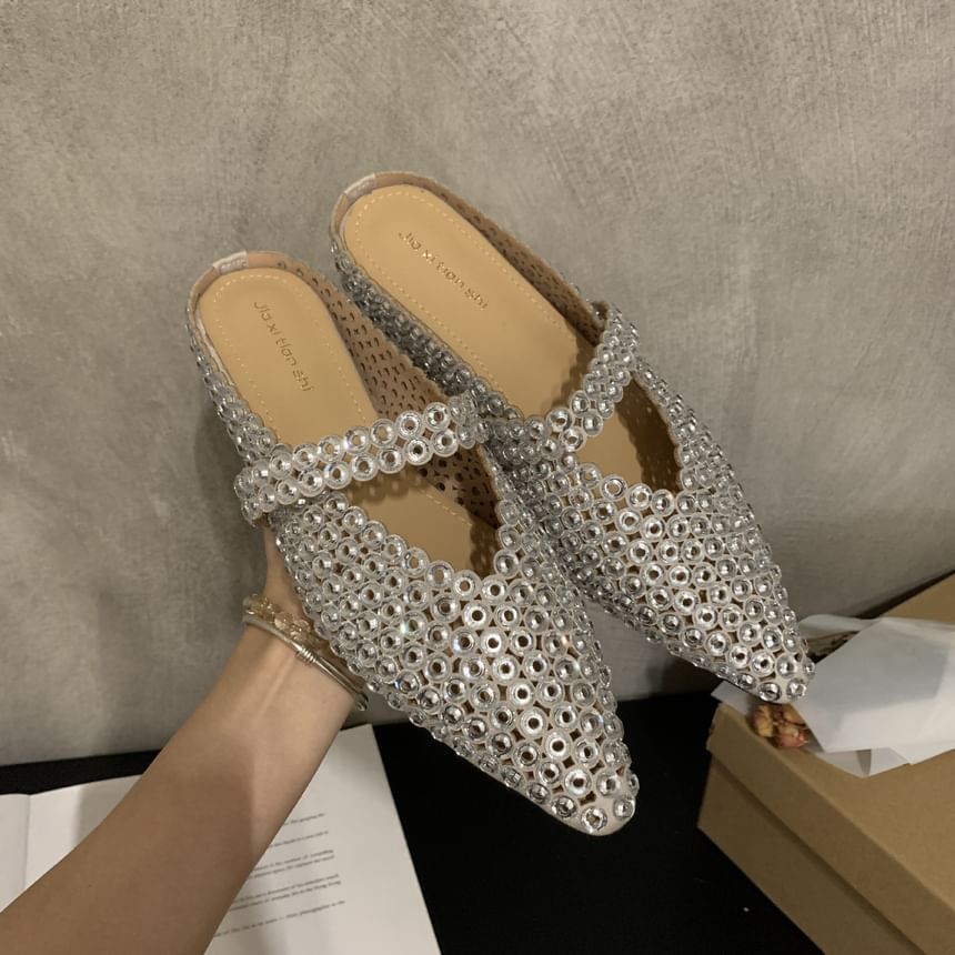 Pointy Rhinestone Mules