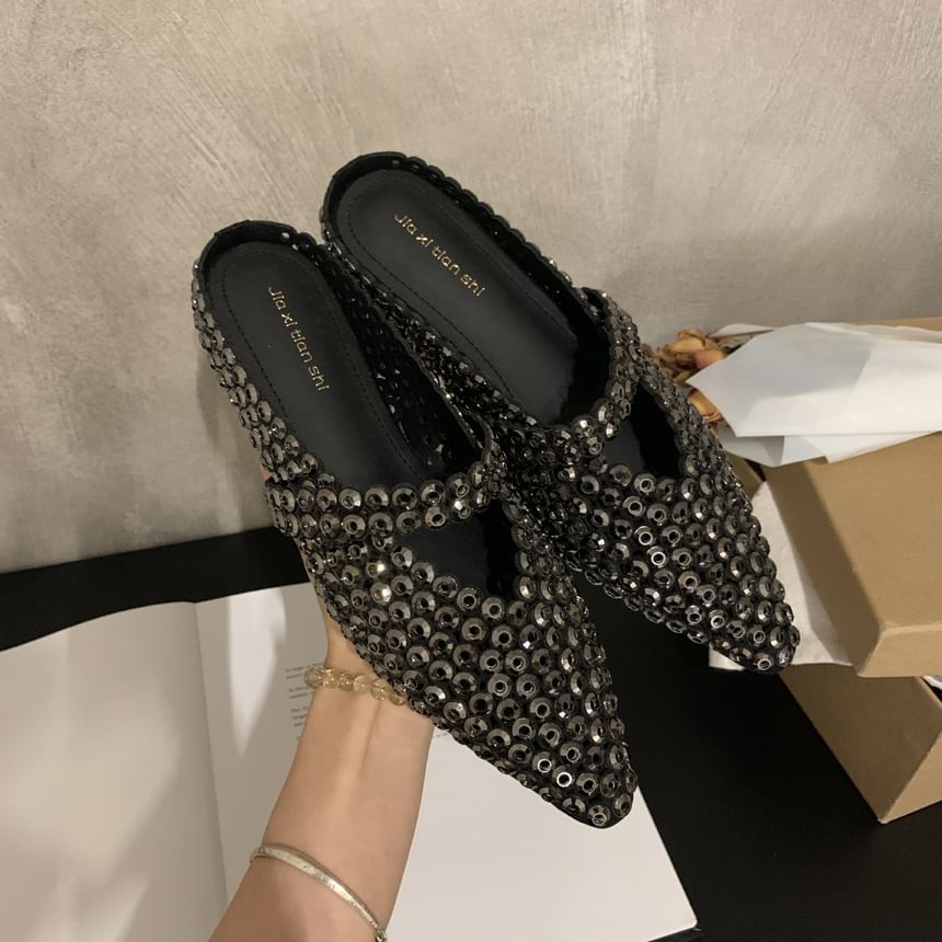 Pointy Rhinestone Mules
