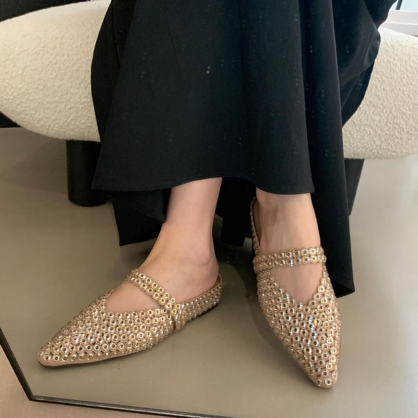 Pointy Rhinestone Mules