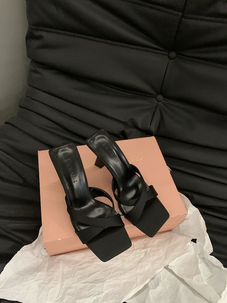 High Heel Square Toe Sandals