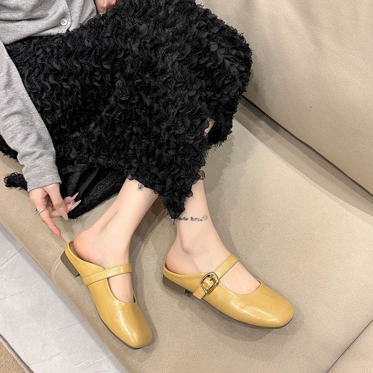 Square Toe Plain Mules
