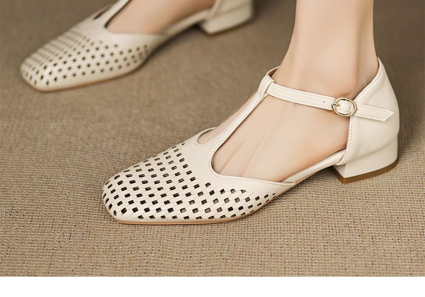 Square Toe Cutout T-Strap Sandals