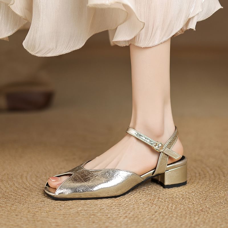 Faux Leather Peep Toe Sandals
