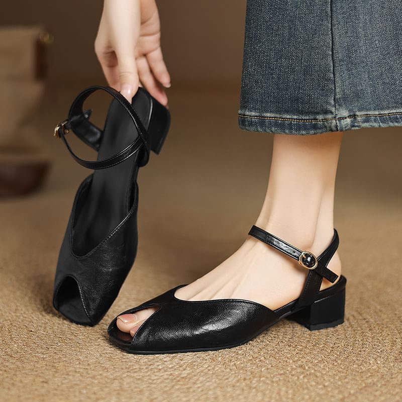 Faux Leather Peep Toe Sandals