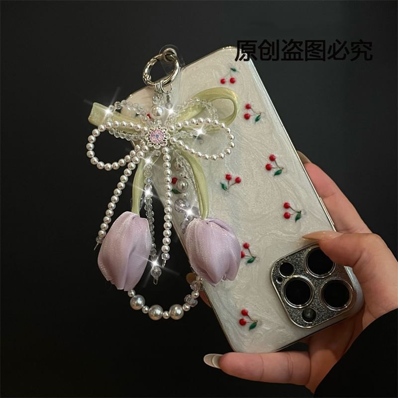 with Pearl Phone Pad Faux Lanyard