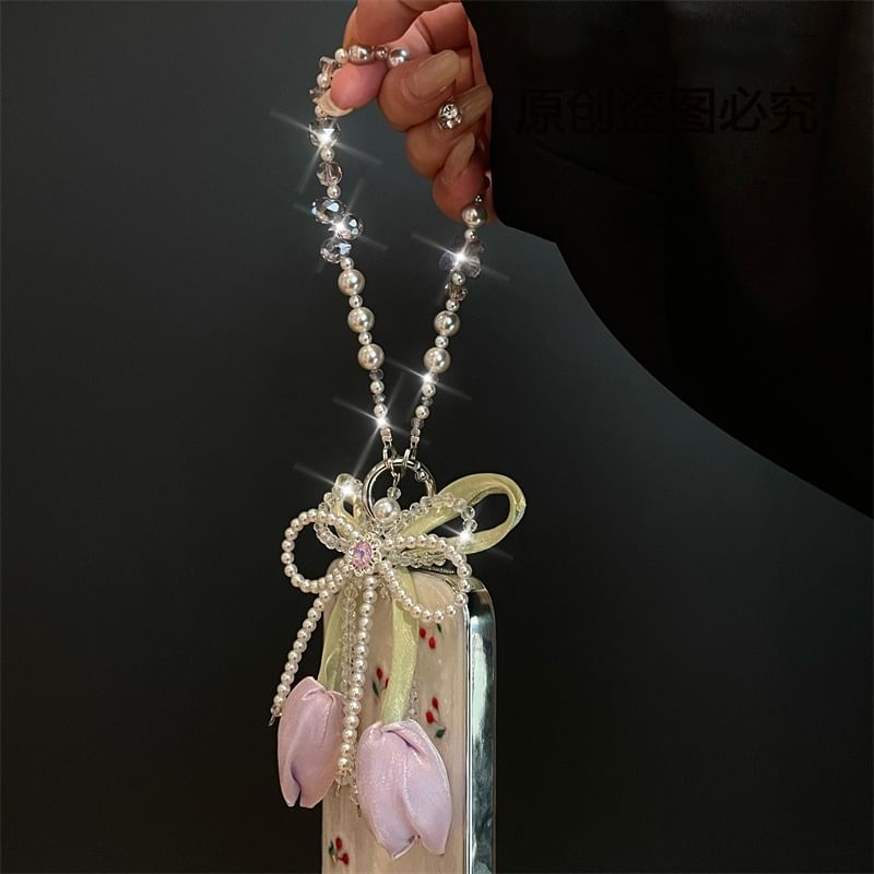 with Pearl Phone Pad Faux Lanyard