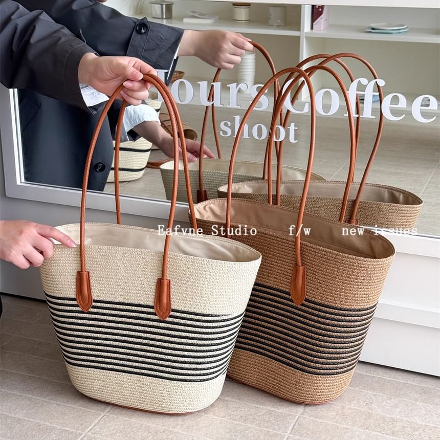 Straw Tote Striped Bag