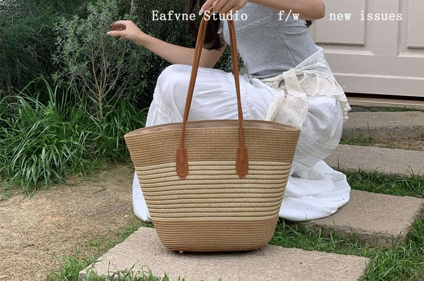 Straw Tote Striped Bag