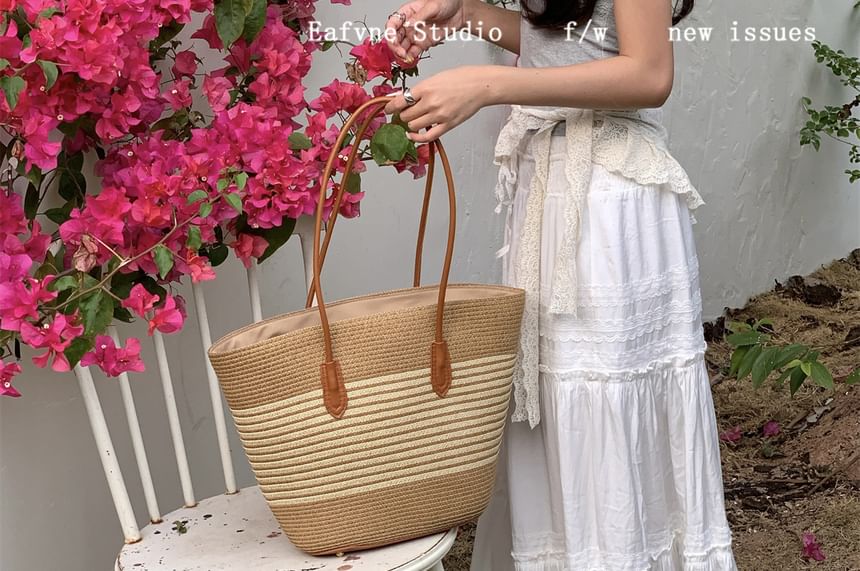 Straw Tote Striped Bag