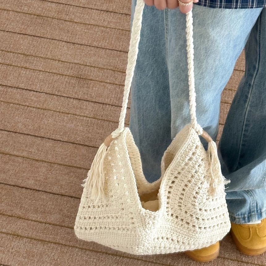 Knit Crochet Tote Bag Tassel