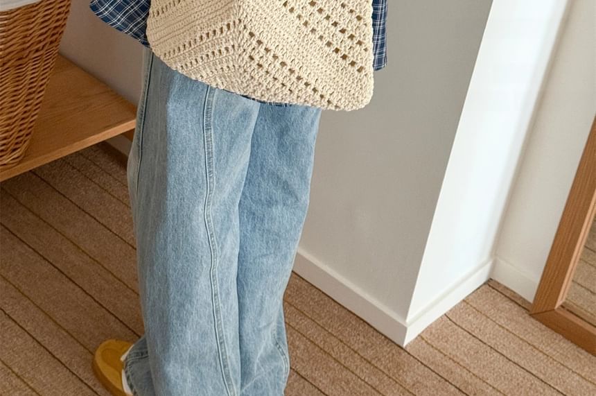 Knit Crochet Tote Bag Tassel