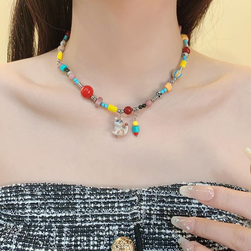 Bead Pendant Necklace Cat