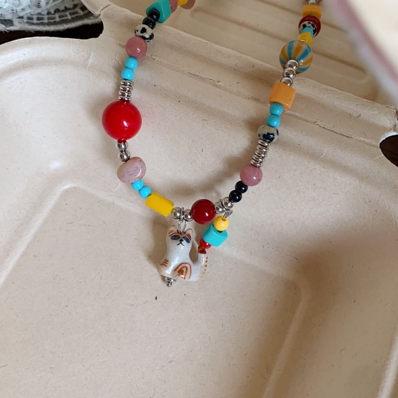 Bead Pendant Necklace Cat