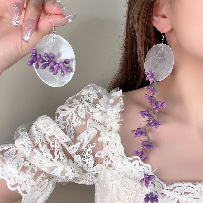 Statement Disc Flower Earring Asymmetrical Drop