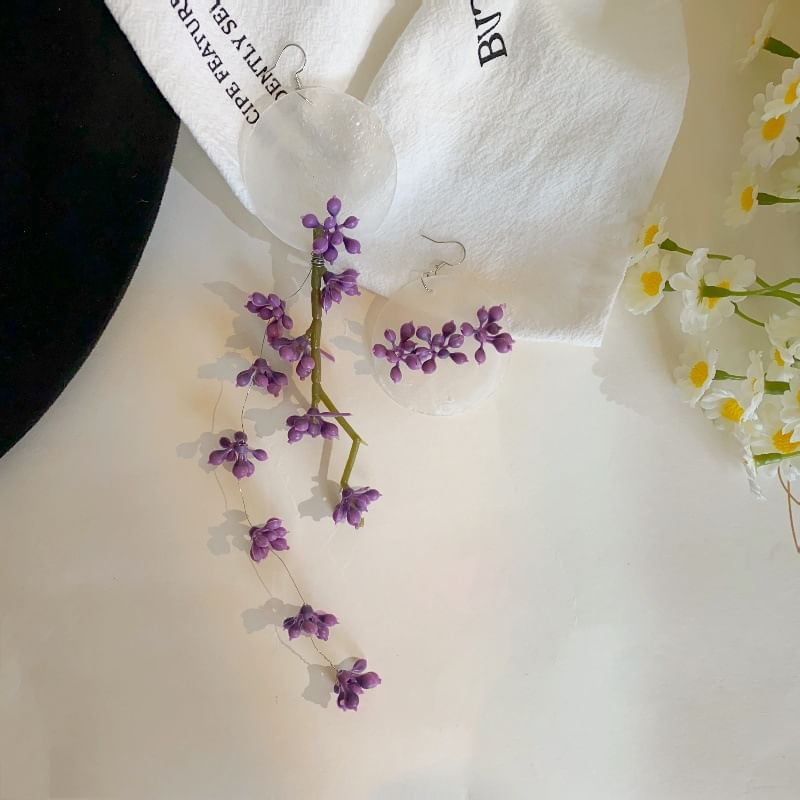 Statement Disc Flower Earring Asymmetrical Drop