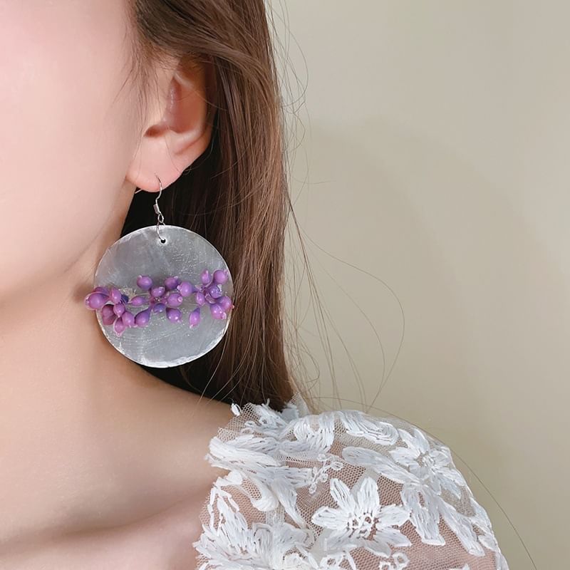 Statement Disc Flower Earring Asymmetrical Drop
