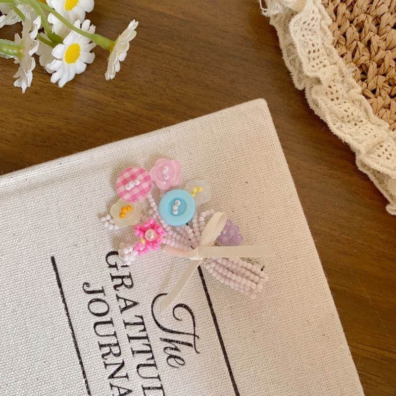 Flower Bow Bead Clip Hair