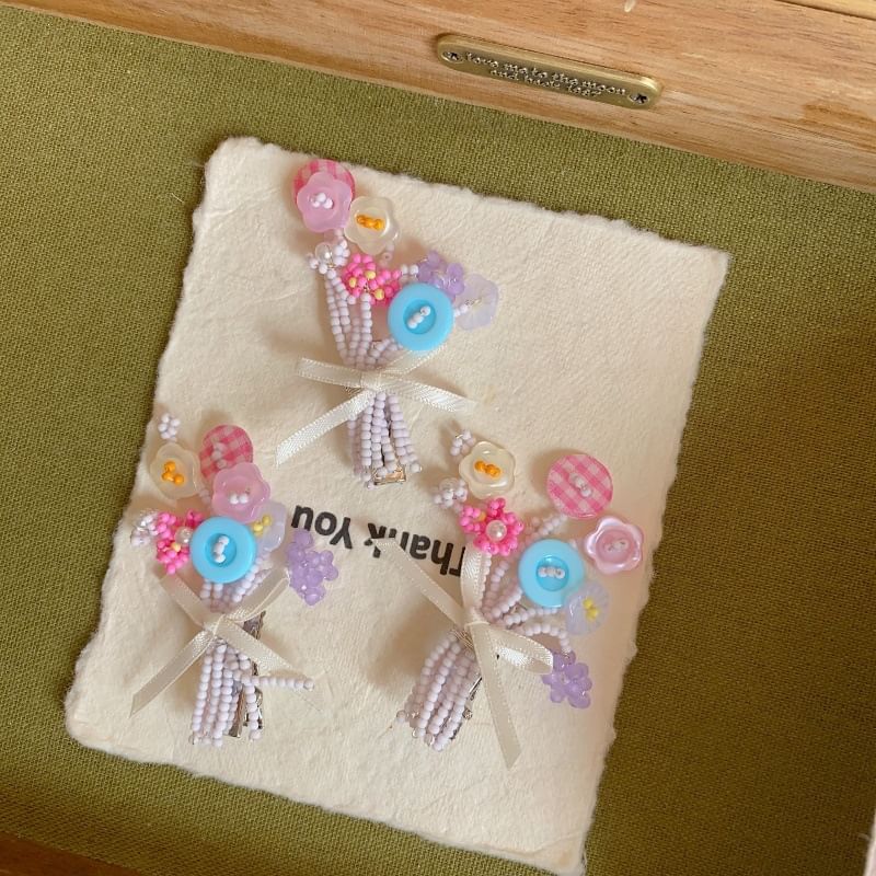 Flower Bow Bead Clip Hair