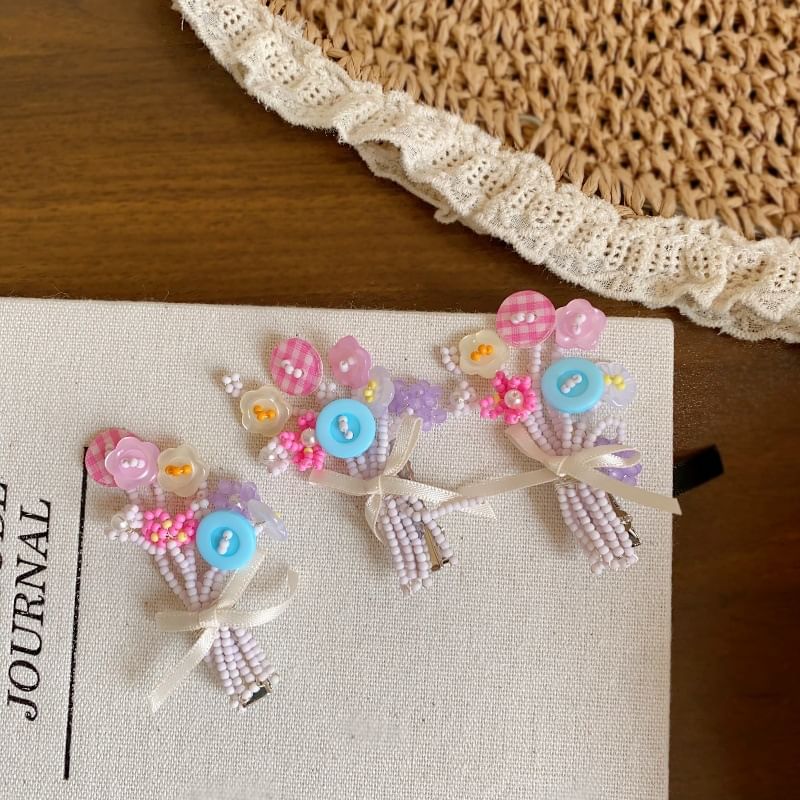Flower Bow Bead Clip Hair