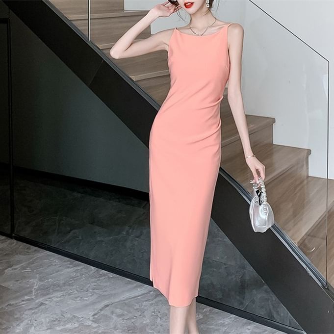 Sleeveless Sheath Midi Dress Plain