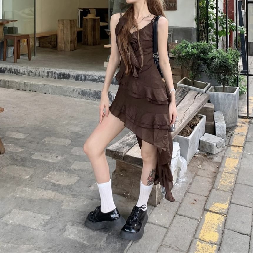 Asymmetrical V-Neck Dress Sleeveless A-Line