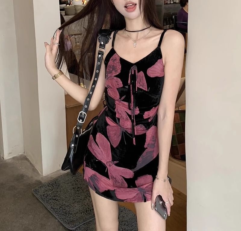 A-Line Strap Print Spaghetti Designs) Dress Floral V-Neck (Various