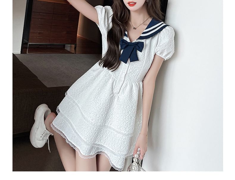 Mini Collar Short-Sleeve Dress A-Line Sailor